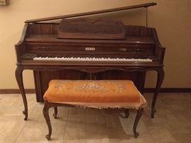 LOOK! Another piano! This one is a French Provincial Kimball, serial# A24521, dating it to 1976 - how Bicentennial! Comes with a matching piano bench/stool. There is a hand embroidered cover that's sort of nice, but not necessary.
