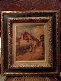 Original oil of English maiden, walking aimlessly, looking for a randy horsetrainer.