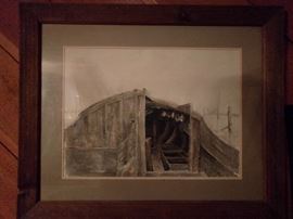 Original watercolor of an old boat hull.