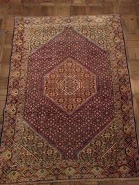 Vintage hand woven Persian Bijar rug, 100% wool face, measures 4 x 6.