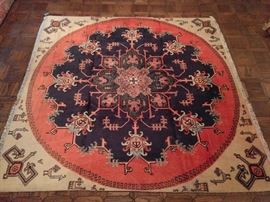 Vintage hand woven Persian Karache rug, 100% wool face, measures 6' 4" x 6' 9".