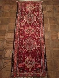 Vintage hand woven Persian Heriz runner, 100% wool face, measures 6' 6" x 2' 4".