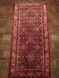 Vintage hand woven Persian Malayer rug, 100% wool face, measures 3' 1" x 6' 5".