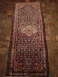 Vintage hand woven Persian Lilihan Sarouk runner, 100% wool face, measures 3' 7" x 8' 6".