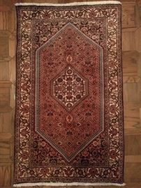Vintage hand woven Persian Bijar rug, 100% wool face, measures 2' 9" x 4' 7".