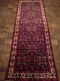 Vintage hand woven Persian Lilihan Sarouk runner, 100% wool face, measures 3' 8" x 9' 10".