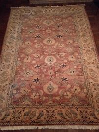 Vintage hand woven Turkish Oushak rug, 100% wool face, measures 6' 10" x 9' 7".