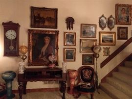 Just when you thought it was safe to look at more pics of this estate sale, you get to see a room full of GWTW lamps, Victorian furniture, framed pics of civil war heroes and hand embroidered footstools!            Yippee!