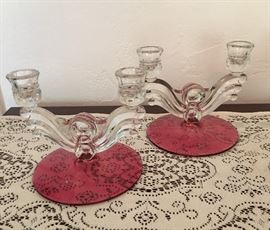 candlestick holders - cranberry