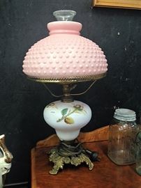 Pink Hobnail Parlor Lamp