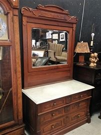 1800s Eastlake Oak Marble Top Dresser