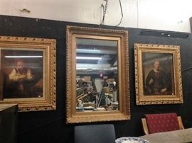 Wood Framed Mirror and Prints