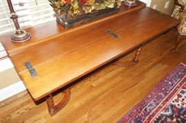Fruitwood folding-top console table, $400.