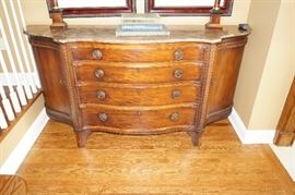 Modern, fruitwood, marble-top, console cabinet by Century Furniture, $850.