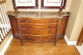 Modern, fruitwood, marble-top, console cabinet by Century Furniture, $850.