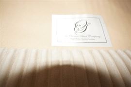 Lounge set,
including two upholstered armchairs,
and ottoman, marked Owners Select,
North Carolina, $1,200/set.