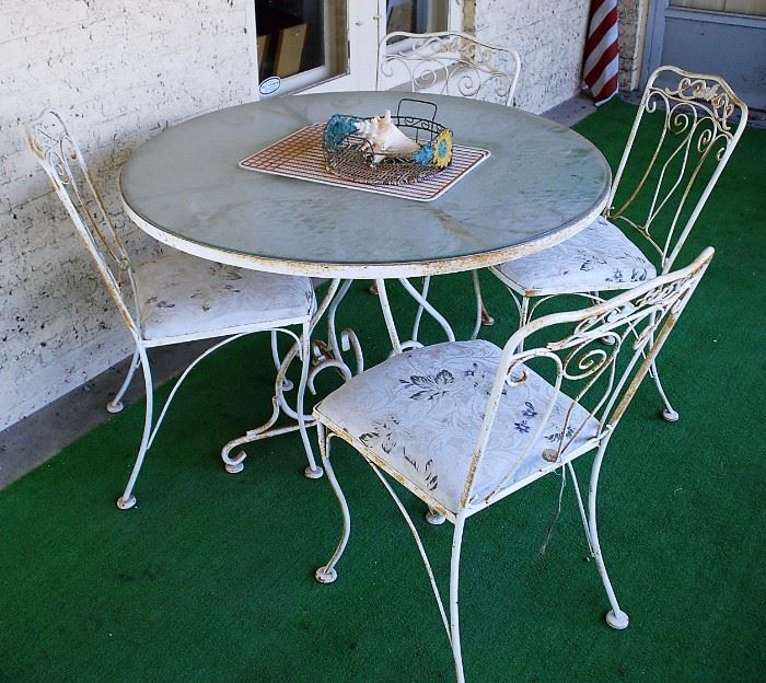 White Wrought Iron Patio Table & Chairs