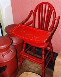  Old Red Painted High Chair