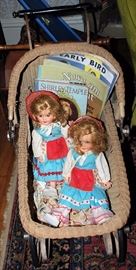 Wicker Buggy  and Dolls