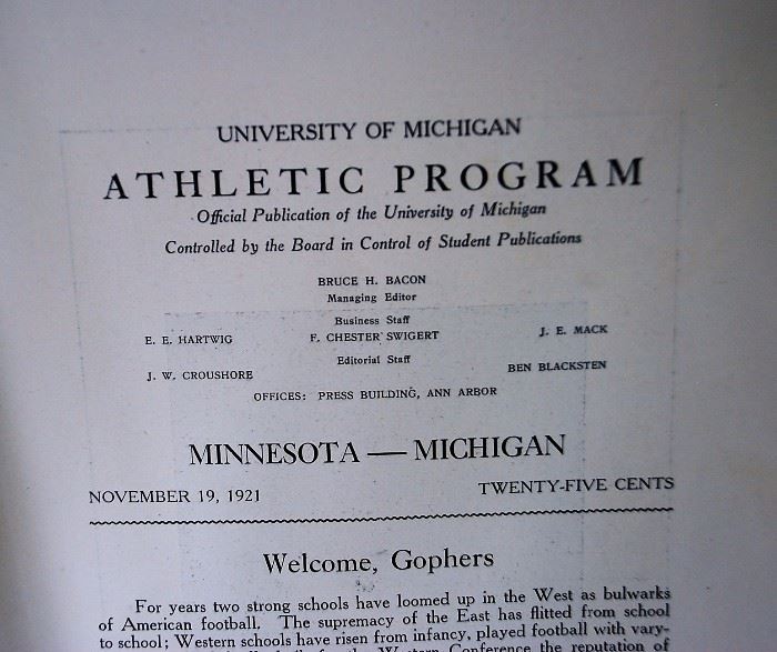 Minnesota VS Michigan 1921 Program