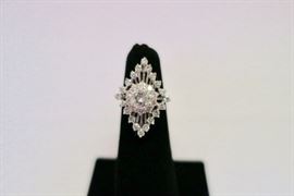 18K white gold, center diamond is approx 0.94 ct.,  approx 2 ct total.  Appraisal available