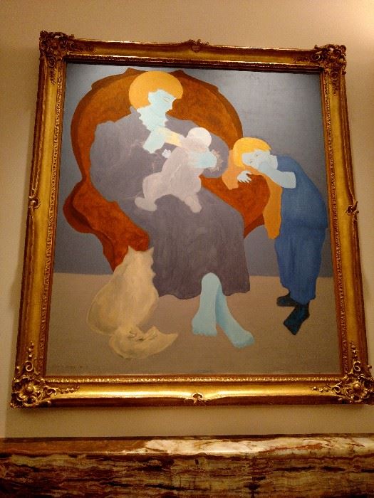 March Avery oil on canvas "Young Family" 1985 58 x 50 inches without frame