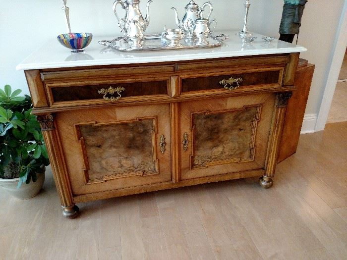 Antique marble top buffet, sterling not for sale