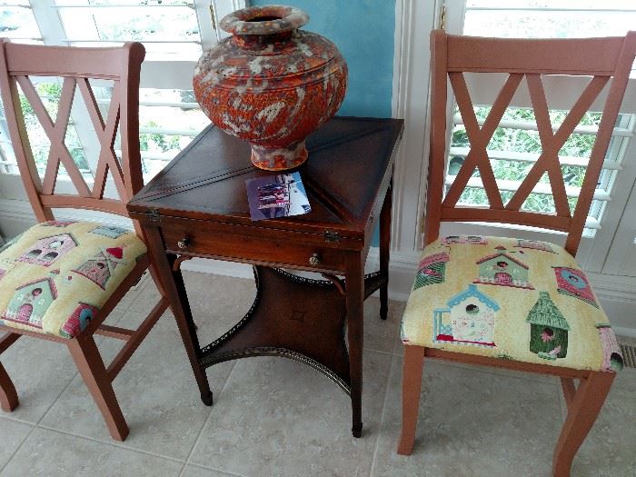 Pair of side chairs with flip top table