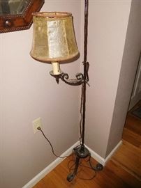 Gothic wrought iron floor lamp with skin shade
