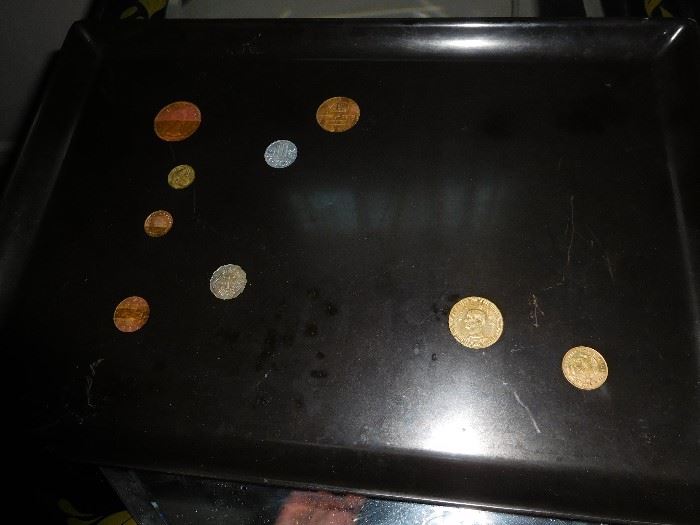 Couroc tray with embedded coins