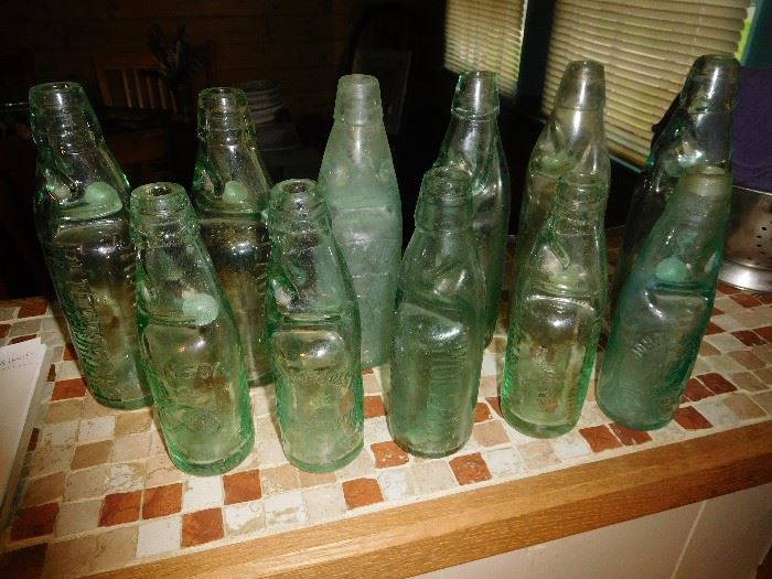 Antique codd neck marble stopper bottles from various mfgs