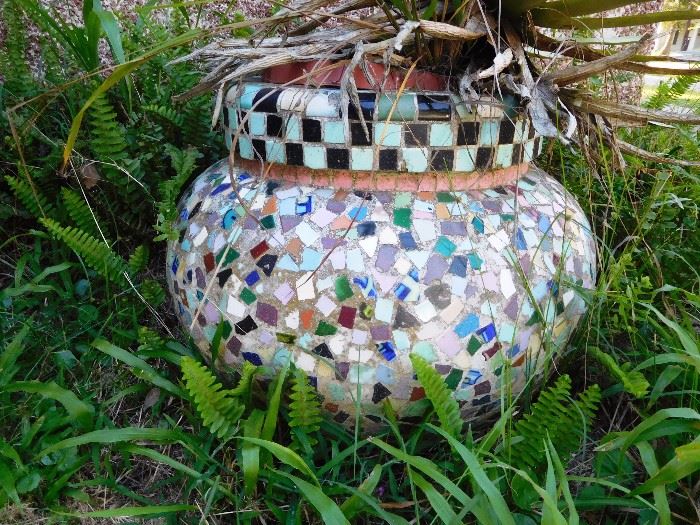 Mosaic concrete planters from the 1960s