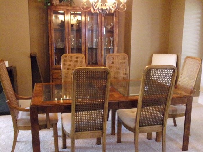 American of Martinsville Dining room set - Glass top table, 6 chairs, and China Cabinet