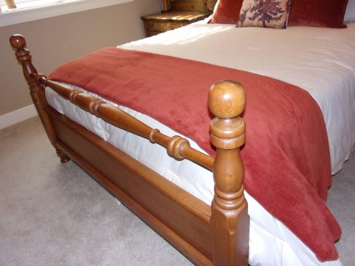 Queen four post bed and side rails, queen mattress and box springs