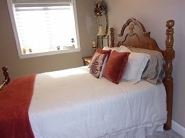 Queen four post bed and side rails, queen mattress and box springs