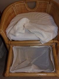 Wicker seat with basket pull out for laundry etc