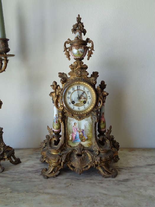 Louis XV bronze clock set
