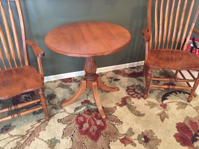 PEDESTAL TABLE AND AREA RUG - ALSO SHOWN - DINING ARM CHAIRS