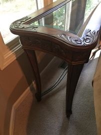 SOFA TABLE - WOOD AND GLASS WITH IRON UNDERNEATH