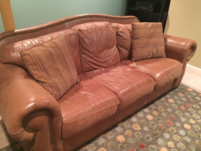 LEATHER COUCH - WITH MATCHING LOVE SEAT AND AREA WOOL RUG