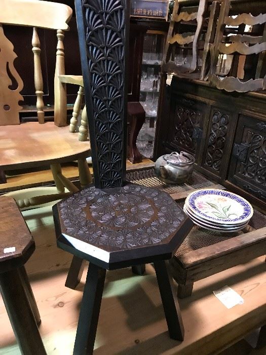 Carved tramp art stools