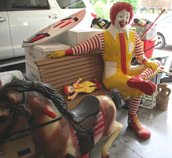 Life size Ronald McDonald on bench