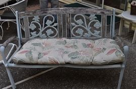 Iron and wood outdoor bench