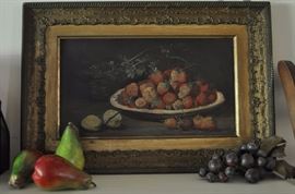 Still life fruit oil on Academy board American School 19th century framed