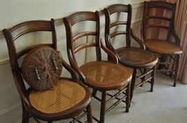 American Victorian walnut set of four matching side chairs cane seats turned legs circa 1865-1875, antique basket