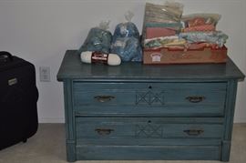 Blue painted American oak chest of two long drawers circa 1890-1895