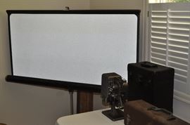 Vintage roll-up movie screen, Kodascope Kodak Eight Model 70 movie projector