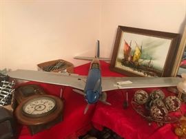 #92 Blue/silver gas powered model plane w/pilot 50x52x12 $300
