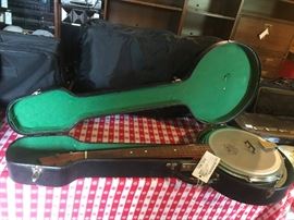 #62 RKB West German banjo in case, 4 string, $50