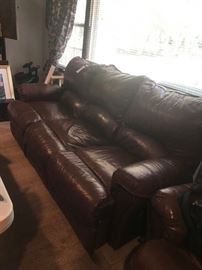 #101 Leather recliner sofa brown, 84" long, "as-is" $200
